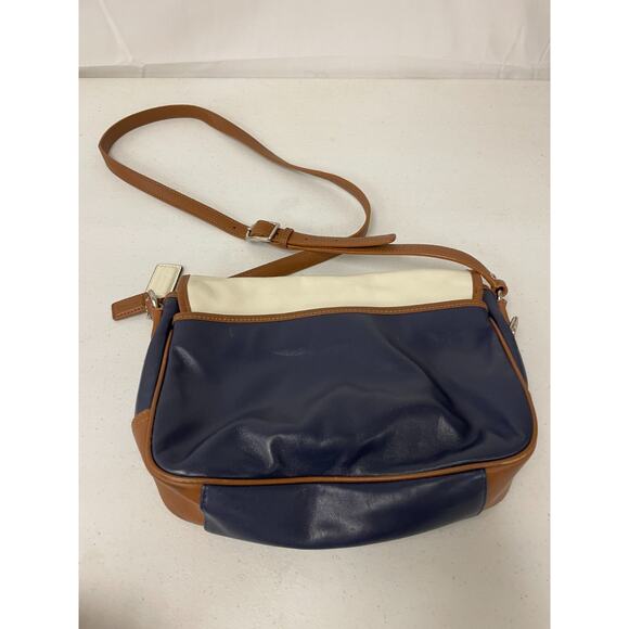 Coach Park Women Colorful Color Block Leather Crossbody Satchel Bag Navy Tan - Picture 4 of 8